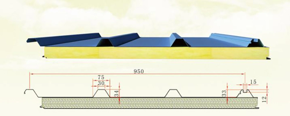 Fireproof Rockwool/EPS Insulated Steel Roof/Wall Sandwich Panels for Steel Buildings